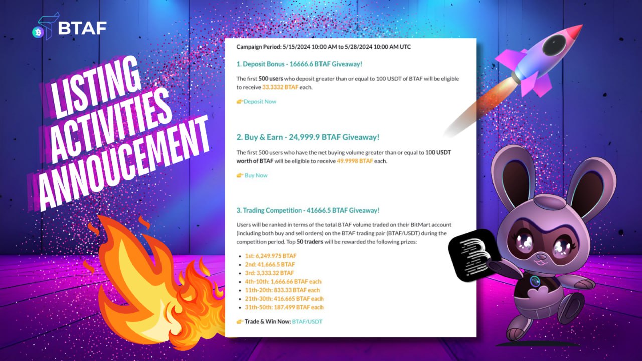😱 BTAF token listing activities on BitMart! 🔥